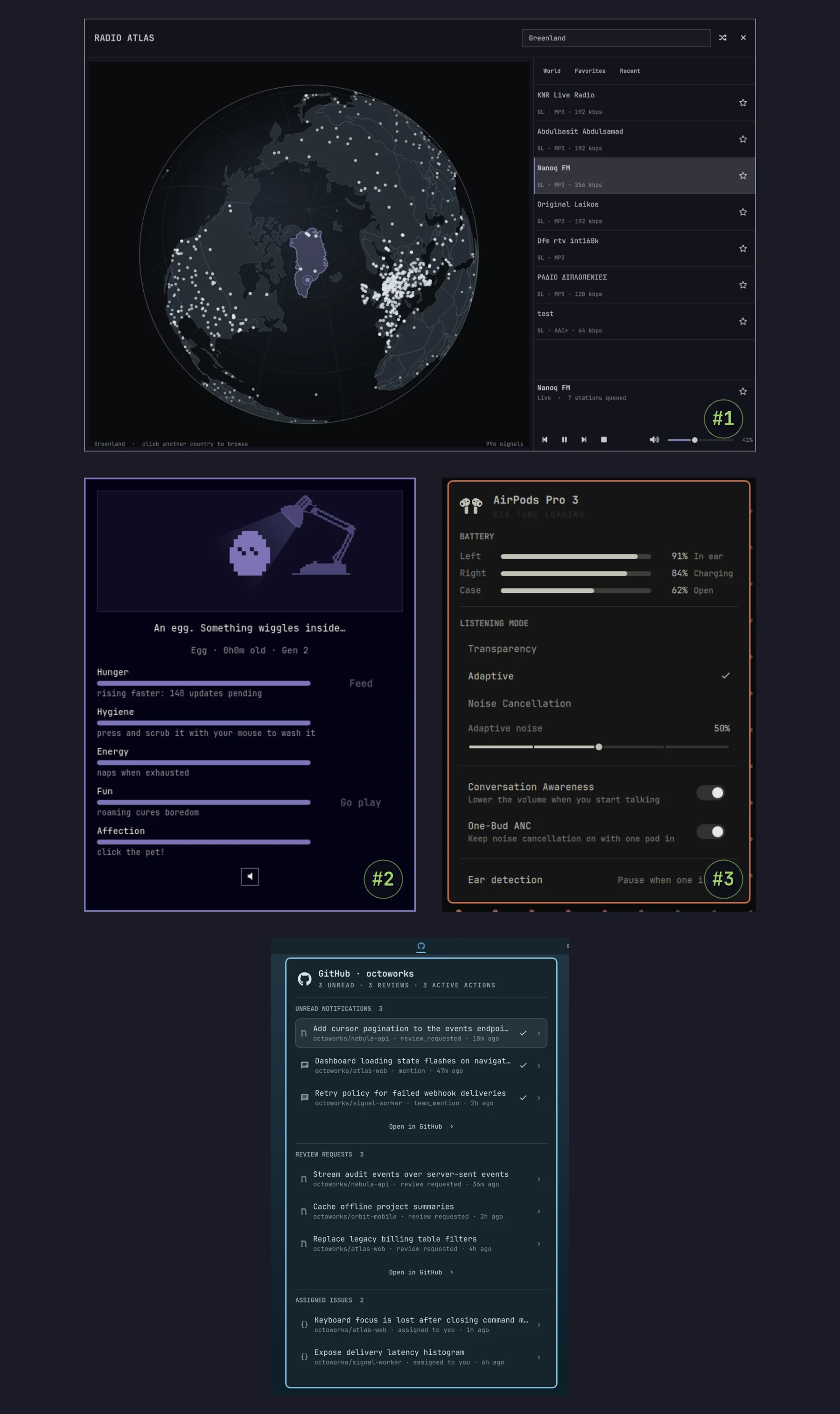 Radio Atlas, Omagotchi, AirPods un GitHub